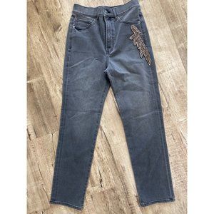 Express Women's Super High Waisted Gray Beaded Side Slim Leg Denim Jeans 26